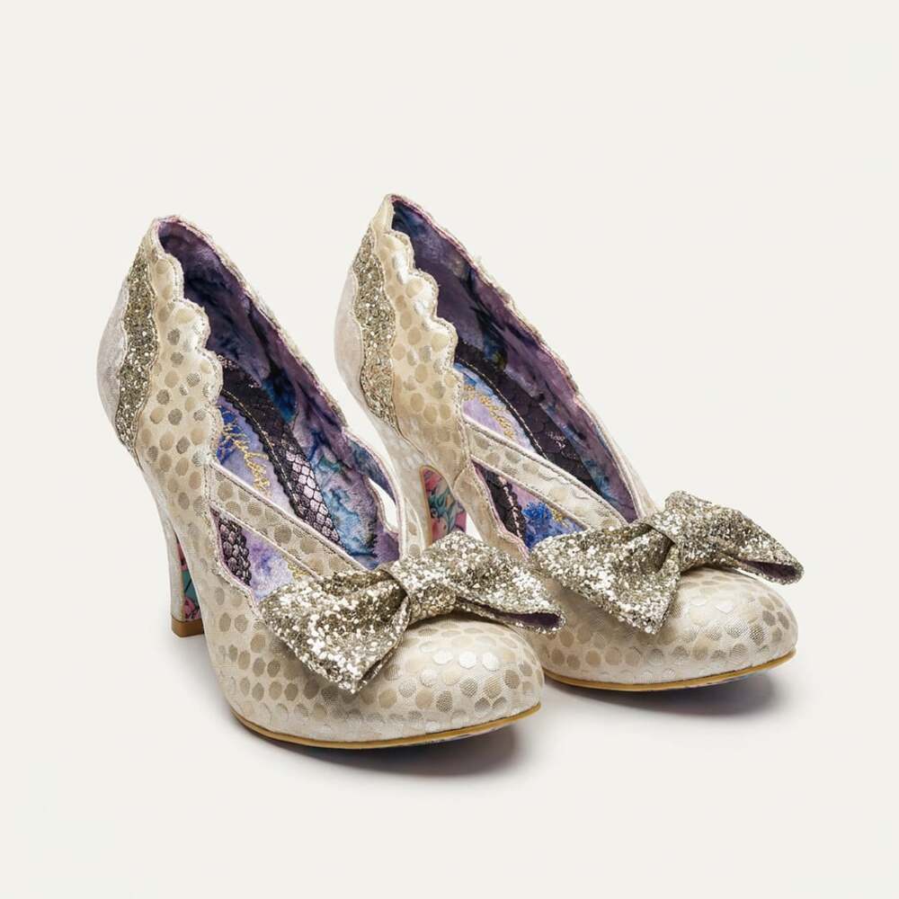 Irregular Choice Bowtasing Size 9 Gold Glitter Bow Heels